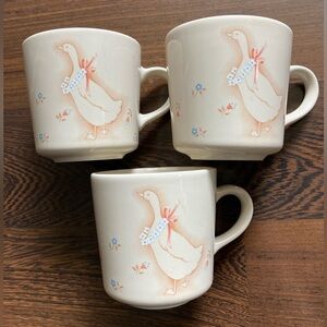 Goose and Floral Vintage Corning Ceramic Coffee Mugs - Set of 3